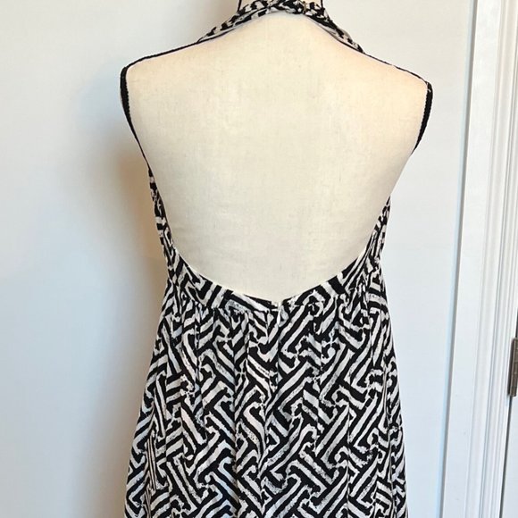 Kay Unger Halter Maxi Sundress 10 Black and White Silk - Picture 8 of 16